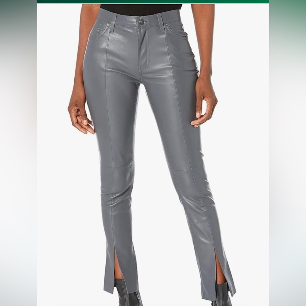 Hudson 32 x 30 Barbara strait Megan leather pants. Split hem, grey